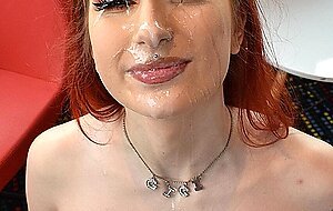Redheaded Inked Babe Poses Naked Before Big-Cock, Blowjob, Casting, Facial, Redhead